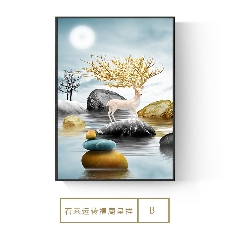 壁画b石来运转福禄呈祥立体晶钻画热熔晶瓷面手工镶钻50x70cm60x80cm