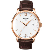 天梭(TISSOT)瑞士手表 俊雅系列石英男手表T063.610.36.037.00(玫瑰金壳白面棕皮带)