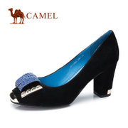 camel骆驼2013秋季新品羊皮高跟粗跟时尚女单鞋81126603(黑色 34)