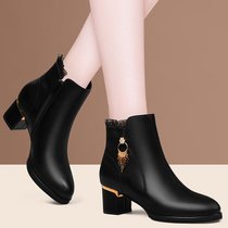 SUNTEK粗跟小短靴女马丁靴2021新款秋冬季女鞋高跟中跟靴子女士皮鞋(37 黑色单里)