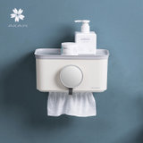 日本AKAW爱家屋纸巾盒免打孔抽纸盒壁挂式卫生间厕所纸抽收纳盒子(灰白)