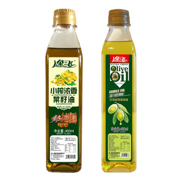 【2瓶组合装】逸飞小榨浓香菜籽油450mL+逸飞添加13%西班牙橄榄油450ml