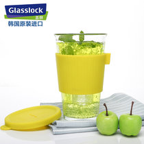 韩国Glasslock原装进口玻璃杯带盖便携透明钢化水杯学生可爱杯随手杯家用耐热(500ml草绿色RC106RS)