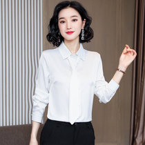 亿梦诗 2021春季新款衬衫女正装翻领领带衬衣OL职业长袖上衣韩版时尚ET565(白色 XL)
