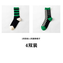 SUNTEK袜子女网红格子中筒袜日系学院风绿色长袜黑色运动男士条纹高帮袜(中性款（35-41收藏加购优先发货 4双（2双条纹+2双满身格子）)