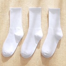 SUNTEK袜子男中筒袜夏季薄款男袜纯色黑色白色中筒运动袜女士长袜ins潮(男袜（39-44码） 3双白)