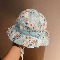 SUNTEK宝宝帽子夏季薄款防晒遮阳帽女婴儿可爱渔夫帽男童大檐太阳帽(50-52cm（1-3岁） 花草布款-蓝色)