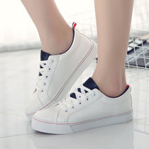 钡维斯秋季新款平底小白鞋系带白色皮面运动鞋女韩版学生休闲鞋板鞋(白黑 40)