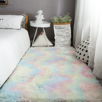 北欧ins地毯客厅茶几卧室少女满铺可爱网红床边地毯垫子地垫毛毯(长毛彩虹色（扎染）)