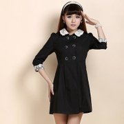妮蕾迪 蕾丝领风衣FY8027+无袖连衣裙13801两件套(黑色 XL)
