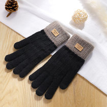冬季女士骑行加绒保暖触屏手套 仿羊绒防寒加厚针织手套(黑色 均码)