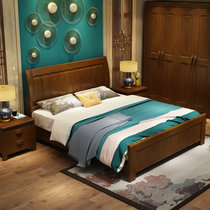 明佳友 实木双人床 婚床双人床简约现代中式家具 1.5米 1.8米橡木床M8083(胡桃色普通床 1.5米单床)