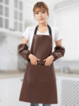 pu软皮革围裙定制logo印字防水防油厨房家用工作服餐厅饭店围腰女(咖啡色（加绒）+袖套 默认版本)