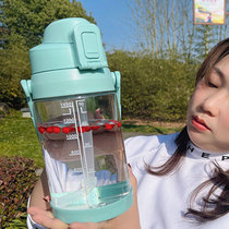 大容量塑料水杯女主播韩式太空杯学生户外野营杯(（好能装）绿色1700ml网红大水杯 默认)