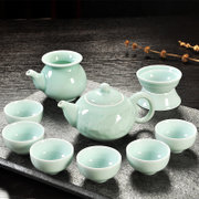 香自吟青瓷影青龙纹壶10头茶具套装礼盒包装
