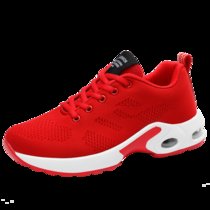洛尚2017夏季新款网面镂空透气女红色运动鞋内增高休闲跑步鞋气垫飞织网布女鞋(红色 40)