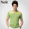 诺奇v领针织短袖T恤 男休闲莫代尔T恤衫 修身I2051(草绿色G4 46)