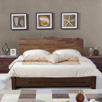 木巴现代简约 中式全实木床 1.8米储物高箱床 双人床老榆木婚床田园床(默认)