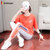 波梵森运动套装女夏装2021新款时尚洋气短袖长裤休闲跑步服两件套薄(橙/白 L)