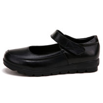 AICCO春夏季新款中老年牛皮舒适妈妈鞋软底牛皮坡跟女单鞋SHHA7912(黑色 40)