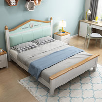 恒兴达 儿童床现代简约1.2米小孩储物床1.5米男孩软靠床女孩实木床(1.2*2米拼色床 床+床垫+床头柜*1)