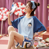睡衣女夏季短袖短家居服韩版可爱学生小清新家居服DF35009(蓝色 L)