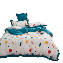 佐歌Zugn单双人床上用品 1.5m 1.8m 2.0m床韩版可爱花卉洛卡棉花边四件套件 被套 床单(A可爱颂粉 默认)