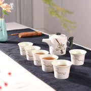 甲馨 茶具套装 整套陶瓷功夫茶具 雪花釉茶具 仿手绘荷花 仿手绘荷花茶具
