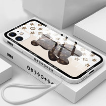 机械小熊适用苹果13pro潮流玻璃XR手机壳78直边11苹果12保护套(白色 苹果12)
