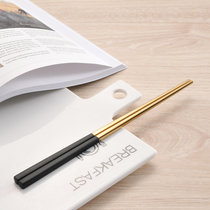 臻酷304不锈钢筷子家用创意方形欧式筷子勺子套装黑金长筷子(黑金色)