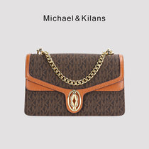 MICHAEL&KILANS 品牌包包女包新款老花单肩包复古简约链条斜挎小方包B1210824(咖啡色)