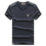 79863夏装新款战地吉普AFSJEEP纯棉弹力V领短袖T恤衫男半袖polo衫(蓝色 2XL)