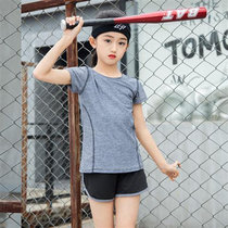 夏新款男女中大童速干衣运动套装时尚休闲跑步舞蹈服短袖两件套(150#-具体参数看尺码表 聚酯纤维)