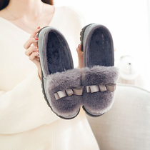 新款棉拖鞋女冬季包跟软底保暖居家厚底室内家居休闲防滑毛毛拖鞋(灰色 40)