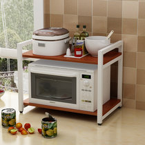 厨房用品双层微波炉架置物架烤箱架调料调味架收纳储物架锅架木质(白色架子+柚木面板)
