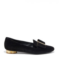 Salvatore Ferragamo女士黑色天鹅绒平底船鞋 01-M950-6802095.5黑 时尚百搭