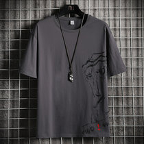 X17短袖T恤男夏季纯棉修身半袖上衣韩版潮流薄款帅气五分袖XCF0134(灰色 M)