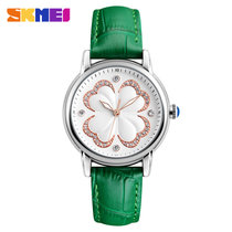 时刻美女士防水石英手表简约三针时尚水钻皮带腕表商务时装表女表(绿色)