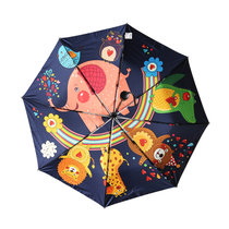 创意卡通可爱萌折叠全自动黑胶防晒晴雨两用小清新太阳伞(藏青色)