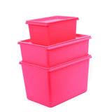 开馨宝 塑料带盖收纳储物整理箱子3件套-红色