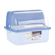 碗柜厨房沥水碗架带盖碗筷餐具收纳盒塑料碗碟架置物架收纳箱(蓝色 小号（38.5*28.5*28.5）)