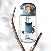 TKK儿童水杯带吸管Tritan材质宝宝学饮杯夏季塑料水壶森林密码儿童吸管杯250ML深海蓝
