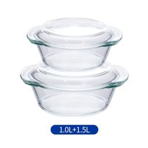 玻璃碗带盖微波炉专用器皿蒸蛋碗泡面碗家用耐高温汤碗餐具套装(1.0L+1.5L)
