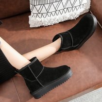 SUNTEK厚底雪地靴女鞋短靴子2021年新款冬季洋气加绒加厚保暖内增高棉鞋(39 黑色-内增高8cm)