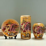 创意欧式现代家居装饰品陶艺清明上河图三件套陶瓷摆件摆设工艺品
