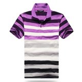 夏季短袖男款POLO衫 韩版修身保罗衫 条纹短袖翻领T恤(紫色 XL)