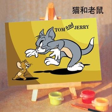 猫和老鼠 10x15cm手绘无框画 迷你小油画孩子动手绘画