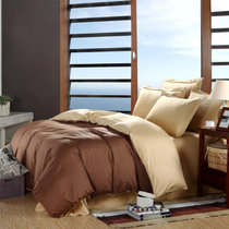 黛丝丹奴全棉纯色双拼四件套素色欧式简约1.8米床男士双人床被套床单4件套(29咖啡金 1米5到1米8床通用)