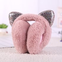 韩版可爱折叠护耳罩耳套保暖女挂耳包耳捂耳暖冬季儿童猫耳朵耳帽(折叠式皮粉色)