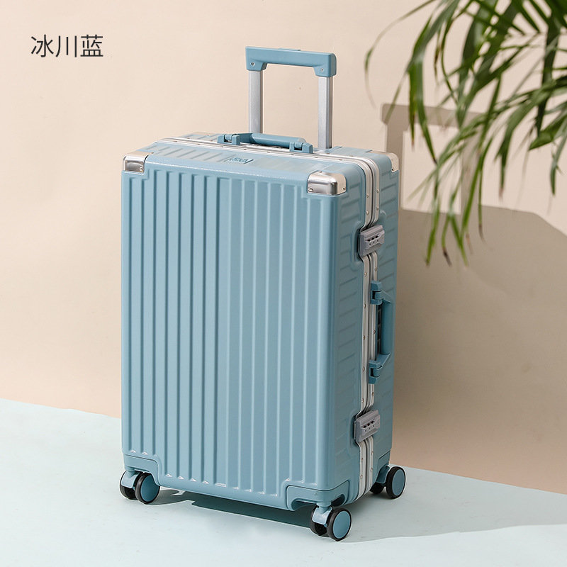 新款pvc拉杆铝框行李箱24寸万向轮登机旅行箱202铝框款冰川蓝22寸